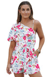 Floral Single Bubble Sleeve Slant Shoulder Romper