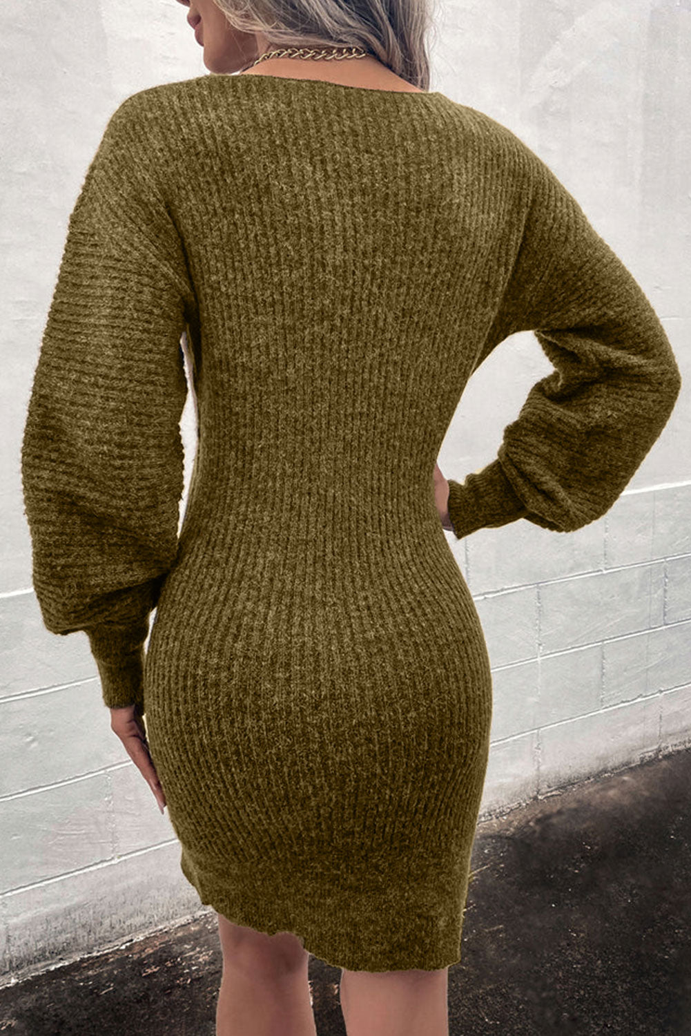 V Neck Bodycon Sweater Dress