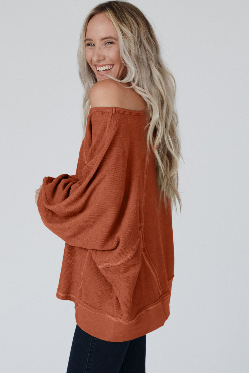 Exposed Seam Patchwork Dolman Sleeve Top