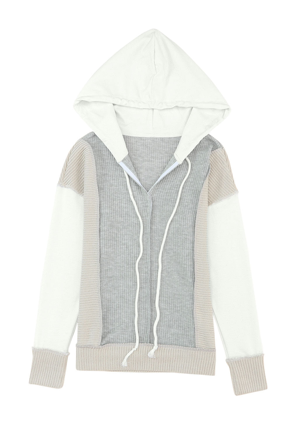 Long Sleeve Textured Knit Patchwork Hoodie