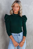 Puff Sleeve Keyhole Back Ribbed Knit Bodysuit