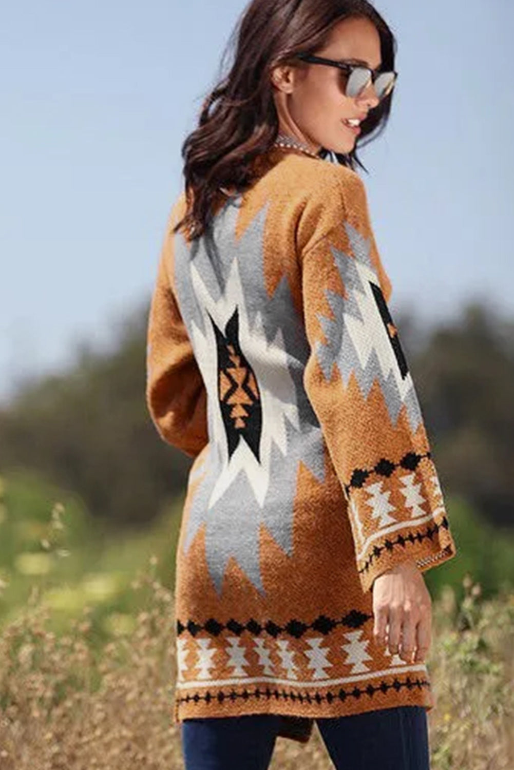 Cardigan ouvert sur le devant à motif aztèque Gold Flame