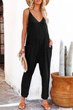 Textured Sleeveless V-Neck Pocketed Casual Jumpsuit