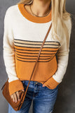 Pull col rond rayé orange color block