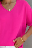 Solid V Neck Short Sleeve Blouse