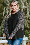 Leopard Raglan Sleeve Waffle Knit Plus Size Top