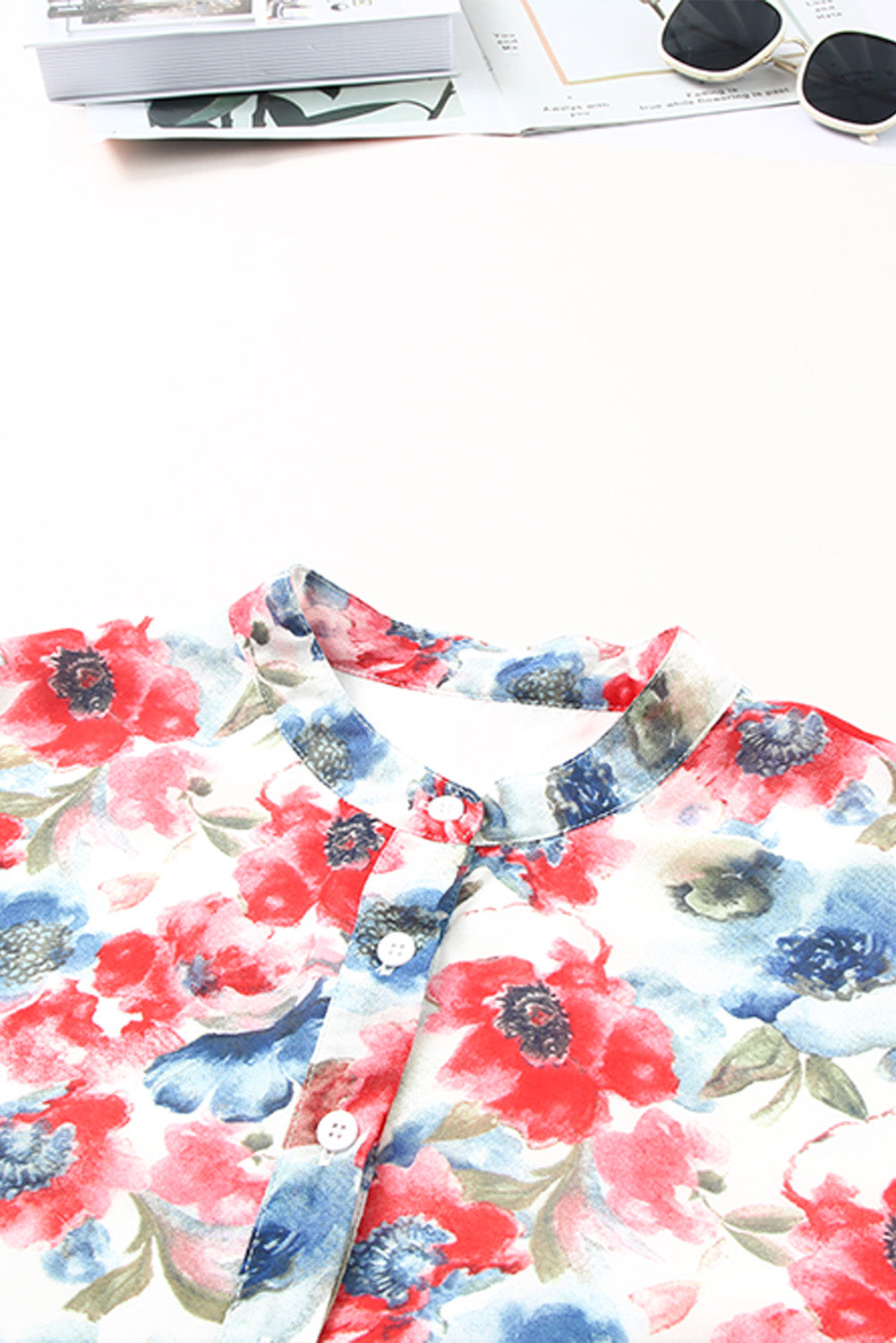 Robe fluide à cordon de serrage à imprimé floral vintage bleu ciel