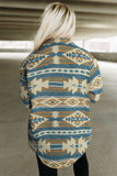 Multicolor Plus Size Flap Pockets Aztec Print Jacket