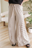 Smoke Gray Boho Lace Patchwork Wide Leg High Waist Pants