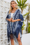 Tie Dye Short Sleeves Tassels Kimono