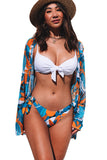 3pcs Tropical Bow Tie Bikini Swimsuit Set