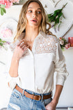 Lace Crochet Splicing Button Up Shirt