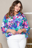 Plus Size Floral Knotted Long Sleeve Shirt