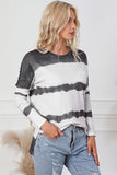 Tie Dye Striped Loose Knitted Long Sleeve Top with Slits