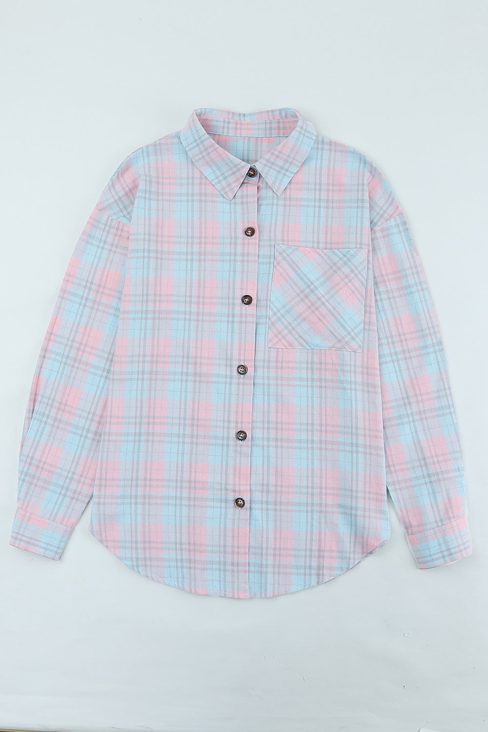 Chemise à manches longues à motif écossais et encolure à col rose