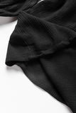 Black Crinkle Ruffle Trim Keyhole Puff Sleeve Blouse