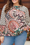 Mixed Floral Geometric Print Ruffled Long Sleeve Blouse