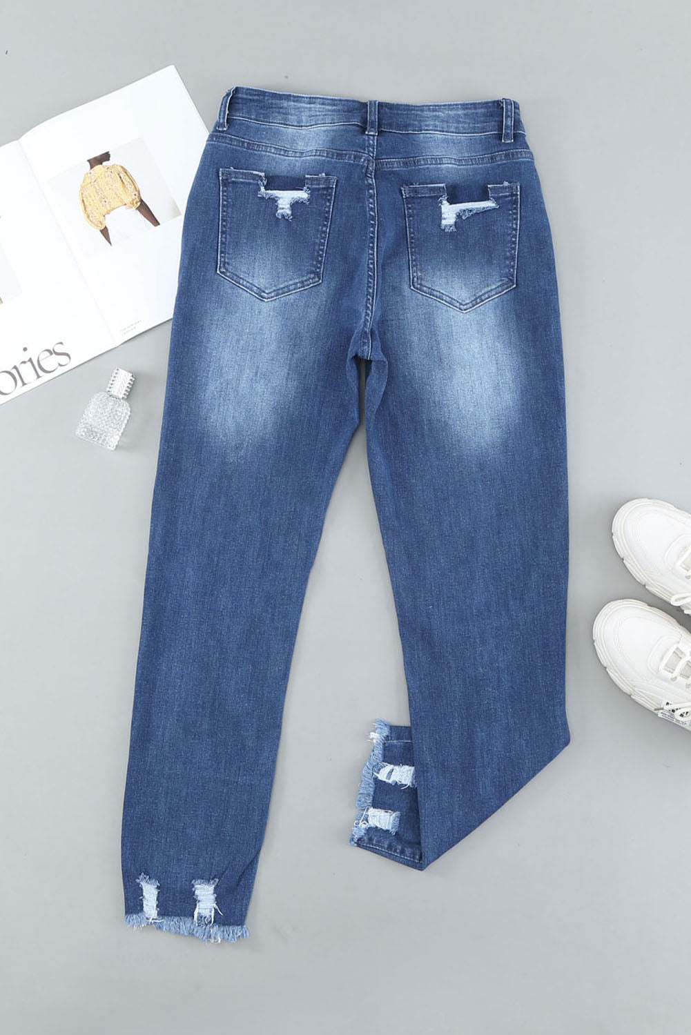 Pantalon en jean boyfriend bleu clair effet vieilli