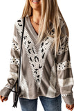 Animal Print Accent V Neck Sweater