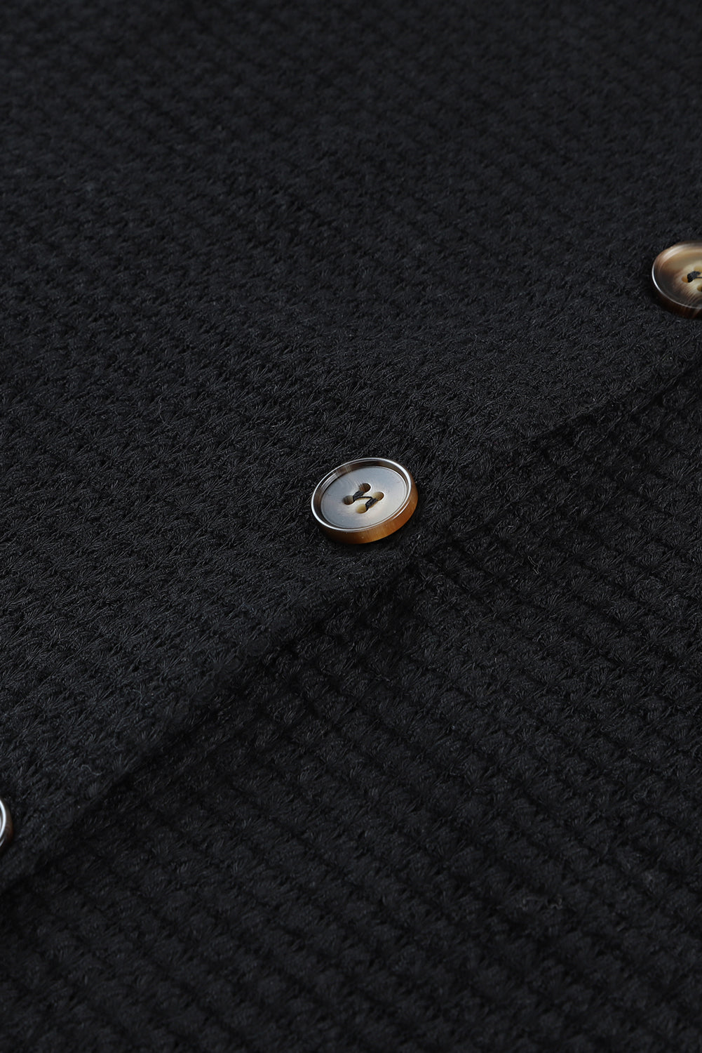 Black Waffle Knit Button Up Casual Shirt