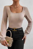 Square Neck Bubble Sleeve Textured Knit Top