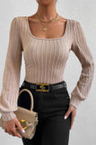 Square Neck Bubble Sleeve Textured Knit Top