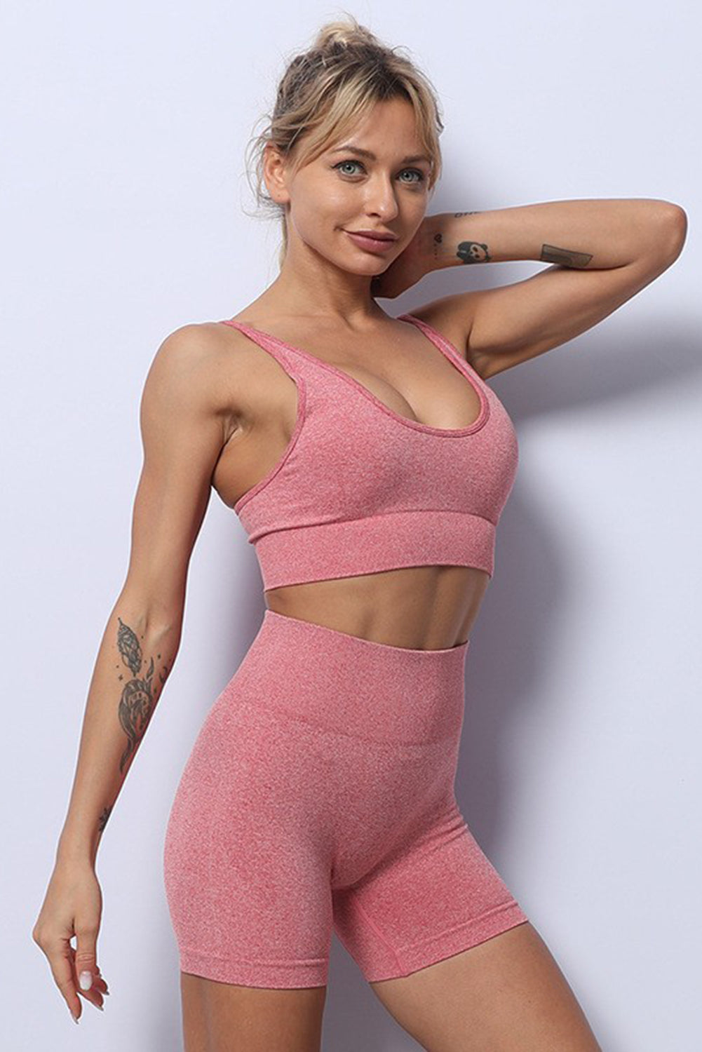 Spaghetti Strap Yoga Bra and Seamless Shorts Set