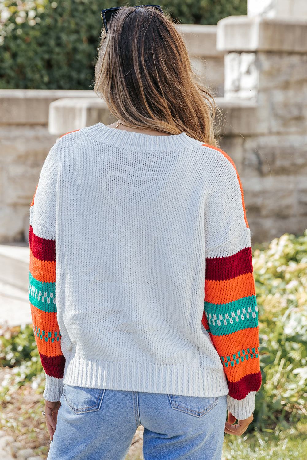 Color Block Striped Loose Sleeve Sweater