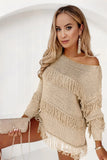 Green Boho Tasseled Knitted Sweater