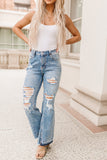 Light Wash Distressed High Rise Flare Jeans