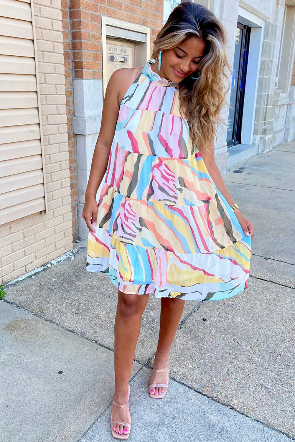 Abstract Print Sleeveless Tiered Flowy Dress