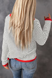 Contrast Trimmed Striped Drop Shoulder Sweater