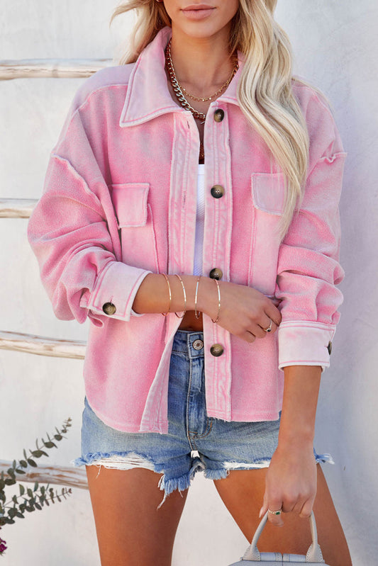 Veste chemise rose avec poches et col rabattu