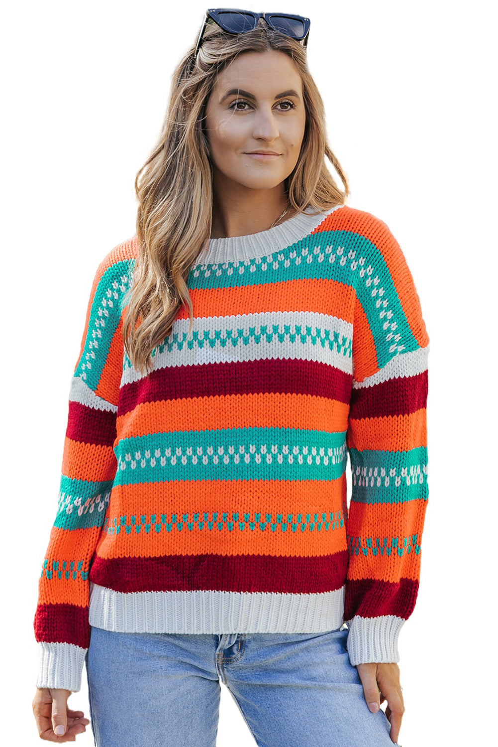 Color Block Striped Loose Sleeve Sweater