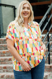 Geometric Print V Neck Plus Size T Shirt