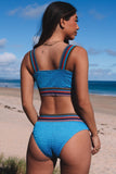 Smocked Woven Banded Trim Bikini Swimsuit