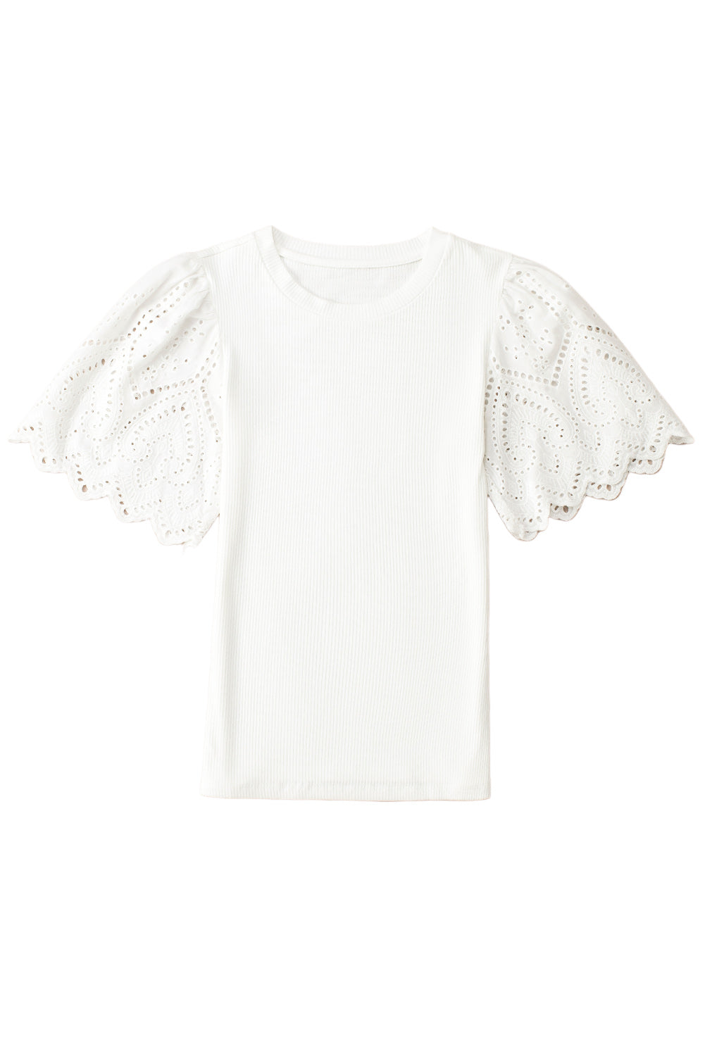 Scalloped Eyelet Sleeve Ribbed Knit Top