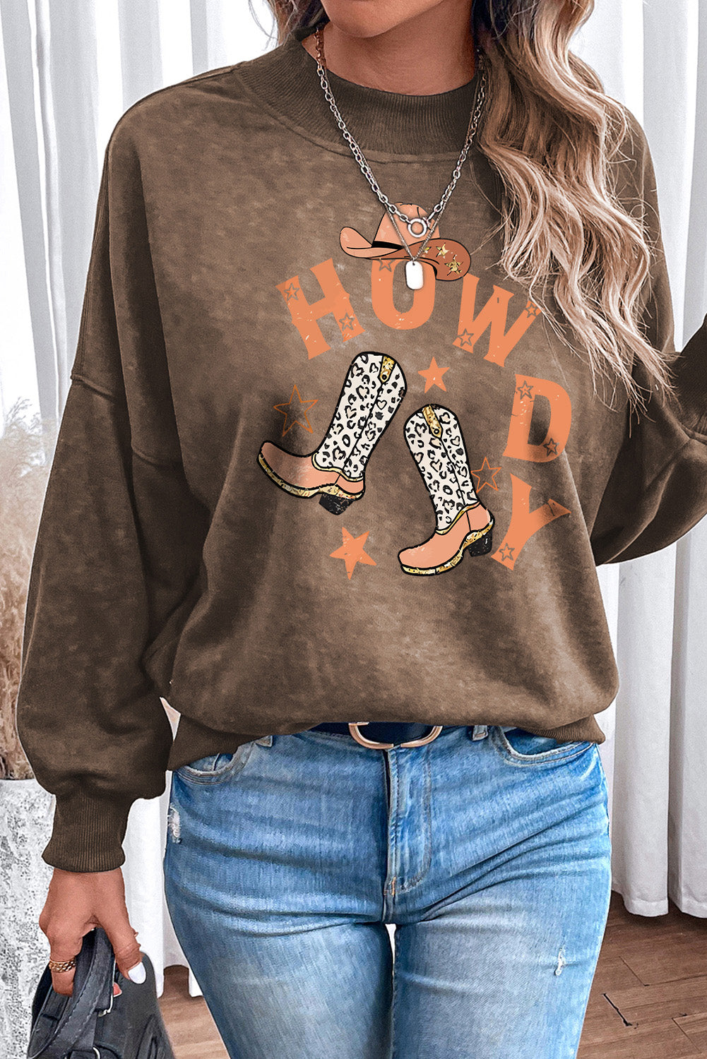 Orange Drop Shoulder Crew Neck Pullover Sweatshirt