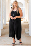 Buttons Sleeveless Wide Leg Plus Size Jumpsuit