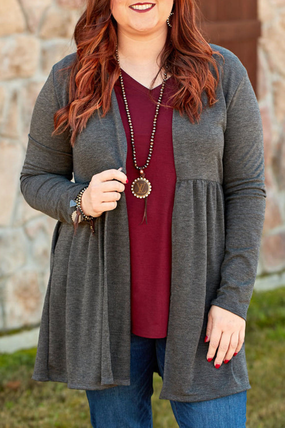 Plus Size Open Front Ruffle Tunic Cardigan