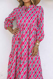 Bohemian Geometry Print 3/4 Puff Sleeve Dress