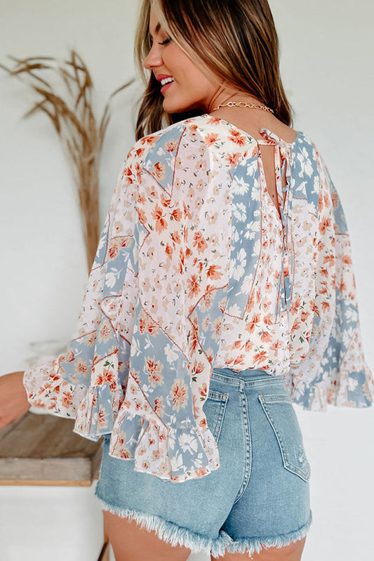 Floral Surplice Wide Sleeve Bodysuit