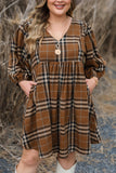 Brown Plaid Pattern Empire Waist Babydoll Dress