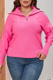 Solid Ribbed Trim Plus Size Zip Collar Sweater