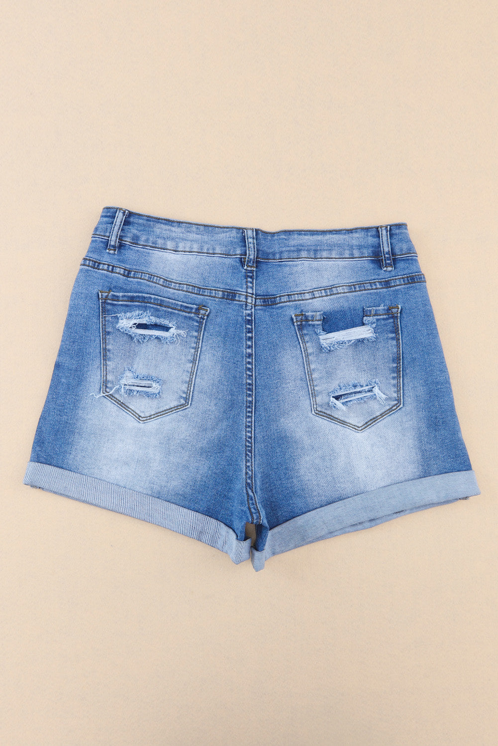 Short en jean taille haute effet vieilli bleu ciel avec poche