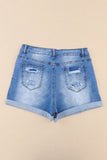 Short en jean taille haute effet vieilli bleu ciel avec poche