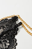 3pcs Gold Chain Decor Lace Strappy Gartered Lingerie Set