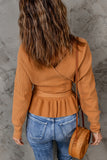 Rib Knit Surplice Neck Belted Peplum Sweater