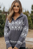 Western Geometric Printed Quarter Zip Pullover Sweater