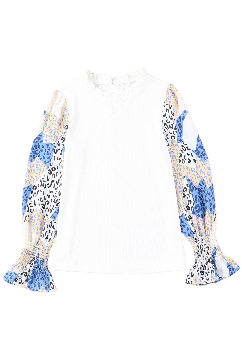 Leopard Color Block Ruffled Blouse